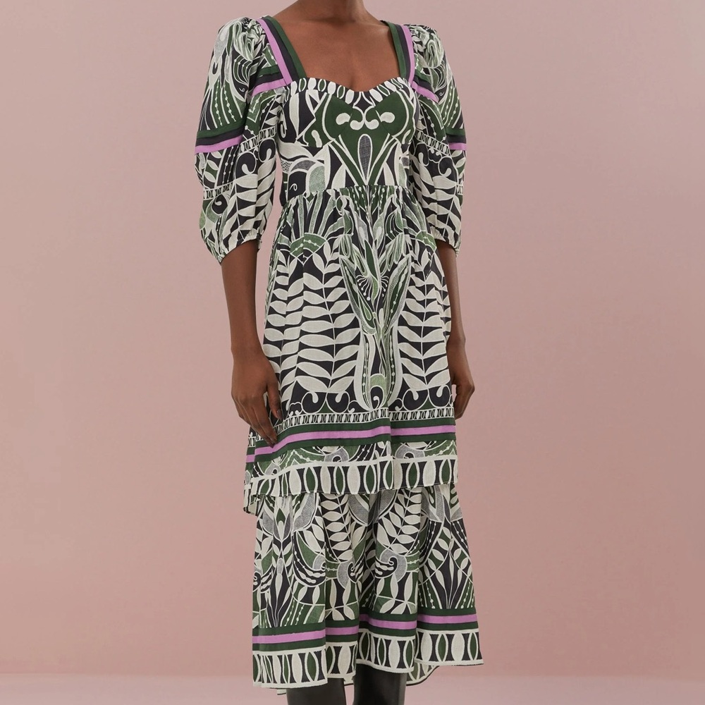 Farm Rio Black Lace Nature Short Sleeve Maxi Dress